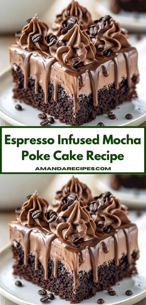 Need a quick and satisfying dessert? Our Espresso Infused Mocha Poke Cake is incredibly easy to prepare, making it a go-to choice for busy families. Enjoy a delightful burst of coffee and chocolate in every slice! Ree Drummond Espresso Poke Cake, Expresso Cream Poke Cake, Cakes With Coffee In Them, Espresso Poke Cake, Coffee Flavor Cake, Espresso Powder Recipes Desserts, Coffee Chocolate Dessert, Coffee Flavored Cake Recipes, Chocolate Cake With Coffee In It