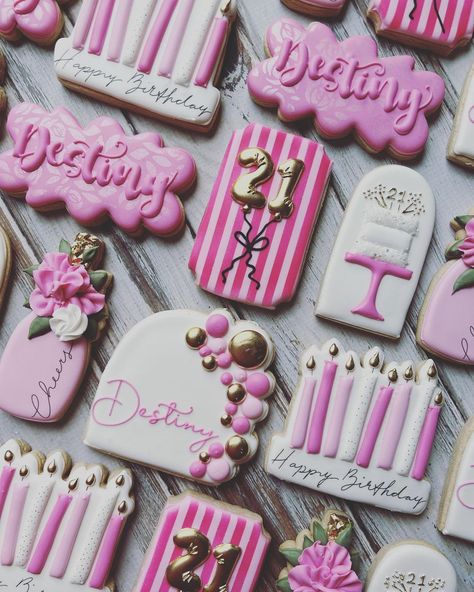 Erin Brankowitz (@luckygirlcookies) • Instagram photos and videos 22nd Birthday Cookies, Pink Birthday Cookies, 21st Birthday Cookies, 16 Cookies, Cookie Board, 21st Birthday Decorations, Teddy Bear Pictures, Dirty 30, 24th Birthday