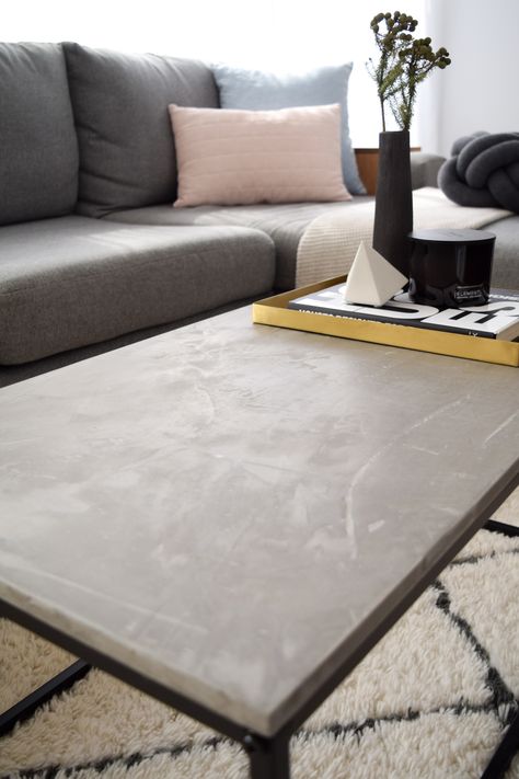 Faux Cement Coffee Table, Concrete Top Coffee Table, Concrete Table Top Diy, Diy Coffee Table Top, Diy Concrete Coffee Table, Kmart Coffee Table, Coffee Table Cheap, Diy Concrete Table, Concrete Render