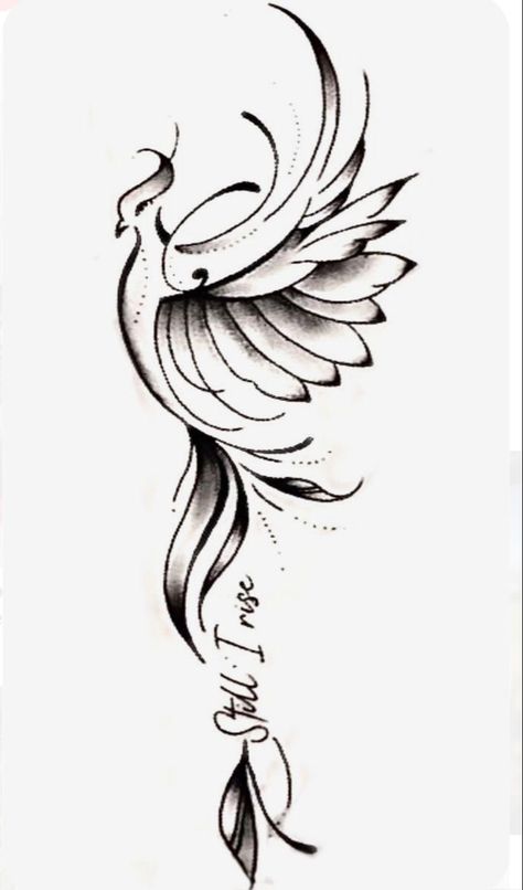 Elegant Phoenix Tattoos, Beautiful Fairy Tattoos For Women, Phoenix Rising From Fire Tattoo, Girly Phoenix Tattoo Ideas, Tattoos For Women Phoenix Ideas, Still I Rise Tattoo Phoenix Tat, Phoenix Bird Tattoos Woman Arm, Phoenix Tattoo On Hand, Phoenix Tattoo Feminine Ribs