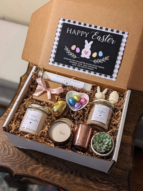 Easter Gift for Teen Personalized Gift Box. Easter gift for adult, family, teen. Easter gift for girl. Gift for Family. Gold Tea Light Holders, Adult Easter Baskets, Easter Gift For Adults, Creative Easter Baskets, Easter Gift Boxes, Easter Favors, Happy Easter Wishes, Gold Tea, Bf Gifts