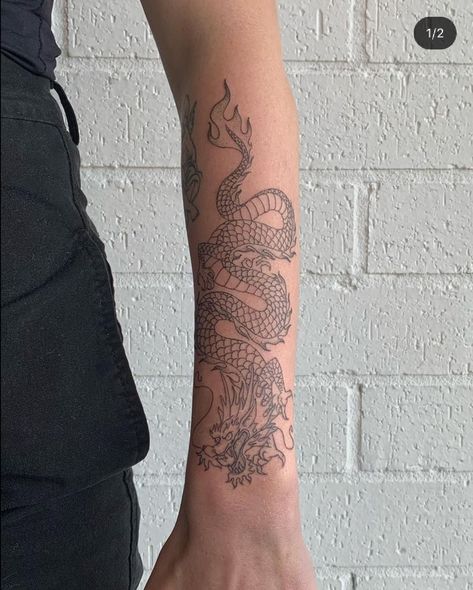 27 Daring Dragon Tattoos Design Ideas - The XO Factor Dragon Forearm Tattoo Women, Chinese Dragon Tattoos Men Forearm, Small Dragon Arm Tattoo, Dragon Tattoo On Arm, Dragon Calf Tattoo, Dragon Tattoo Top Of Arm, Dragon Band Tattoo, Dragon Tattoo Aesthetic Man, Patchwork Dragon Tattoo