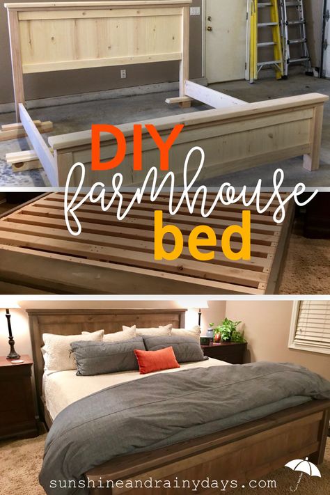 King Size Bed Diy Plans, Diy King Bed Frame Plans, Farmhouse Bed Diy, White Farmhouse Bed, King Size Bed Frame Diy, Diy Farmhouse Bed, Moving Printables, College Printables, Medical Binder Printables