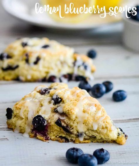 Lemon Blueberry Scones with Lemon Glaze - Creations by Kara Cake Mix Biscotti Recipe, Lemon Blueberry Scones, Blueberry Scone, Blueberry Lemon Scones, Blueberry Scones Recipe, Strawberry Whipped Cream, Lemon Scones, Homemade Scones, Scones Ingredients