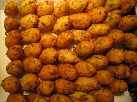 A recipe from the old-world grandmother I never had Codfish Recipes, Cod Fritters Recipe, Portuguese Meals, Cod Fritters, Portuguese Kitchen, Cod Fish Cakes, Portuguese Foods, Portuguese Dishes, Cod Cakes