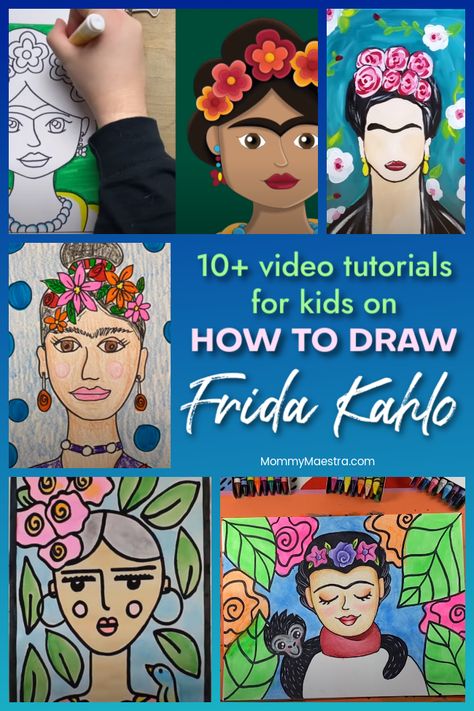 Paintings Of Frida Kahlo, How To Draw Frida Kahlo, Frida Kahlo Elementary Art, Frida Art Projects For Kids, Frida Kahlo Projects For Kids, Frida Kahlo Paintings Easy, Frida Kahlo Art For Kids, Frida Kahlo Drawing Simple, Frida Kahlo Art Projects For Kids