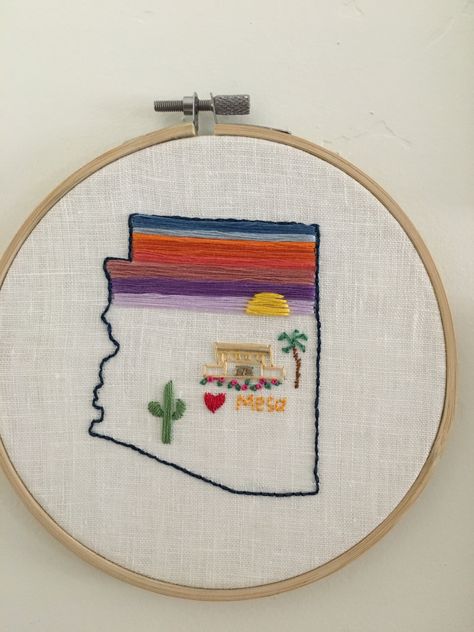 Arizona - Valley of the Sun Arizona Embroidery, State Embroidery, Wanna Recreate, Embroidery Projects, Embroidery Patterns, The Sun, Arizona, Kids Rugs, Sun