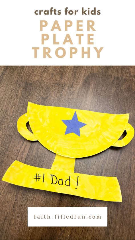 This super cute Paper Plate Trophy requires very few supplies or steps and creates a fun craft for kids. This trophy craft is perfect for Father’s Day, a sports-themed party, or a name sign decoration for the athlete in your family. Simply replace the writing on the trophy to read whatever or whoever you are celebrating. This craft would also be great for any kids’ ministry event or Sunday school lesson on “God being #1” or the following Bible Verses about “running the race” of Christianity. Trophy Craft Preschool, Trophy Craft For Kids, Trophy Craft, Kids Fathers Day Crafts, Sports Crafts, Father's Day Craft, Door Locker, Science Crafts, Kids Ministry