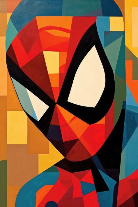 Abstract Marvel Art, Geometric Shape Drawing, 3d Geometric Shapes Art, Cubism Painting Ideas, Colorful Art Inspiration, Secondary Colors Art Design, Cubism Art Paintings, Kubisme Art, Spiderman Pop Art