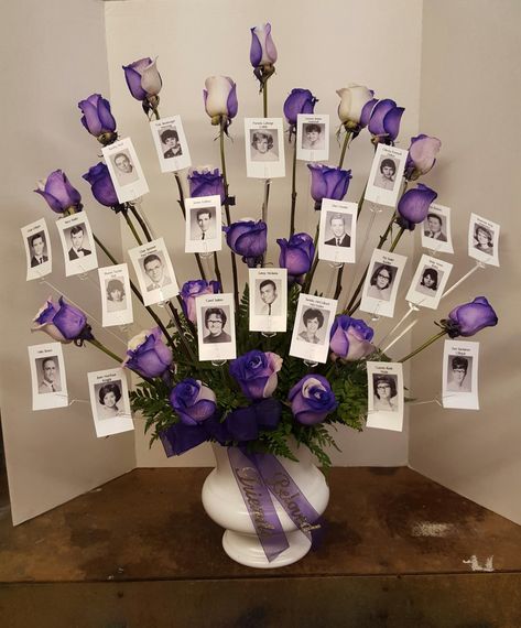 Family Reunion Outside Decor, Memorial Ideas For Class Reunion, Cubicle Party Decor Ideas, Centerpieces For Class Reunion, Family Reunion Memory Board, High School Reunion Party Favors, 60th Class Reunion Ideas, Table Decorations For Class Reunion, Classmate Memorial Ideas