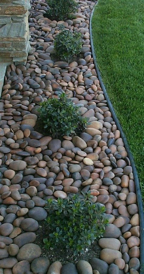 Garden Landscaping Design Ideas, River Rock Garden, River Rock Landscaping, Rock Garden Design, Front Landscaping, Front Yard Landscaping Simple, Rock Garden Landscaping, Home Landscaping, Front Yard Garden