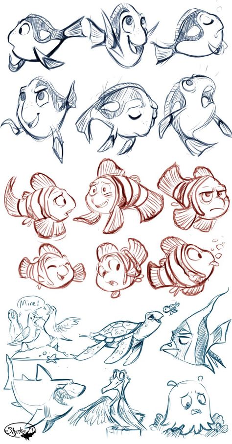 Finding Nemo Art, Finding Nemo Tattoo, Nemo Characters, Nemo Tattoo, Finding Nemo Characters, Cartoon Drawings Disney, Cartoon Drawings Of Animals, Cartoon Drawing Tutorial, Cartoon Fish