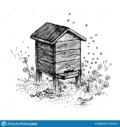 Illustration about Bee hive drawing. A collection of farm products. Black and white vector drawing. Retro drawing vintage graphics. Illustration of hive, insect, food - 209005493 Bees Hive Drawing, Beehive Drawing Illustrations, Honey Bee Hive Drawing, Bee Hive Drawings, Bee Hive Illustration, Hive Drawing, Bee Hive Tattoo, Hive Illustration, Bee Hive Art