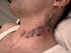 irememberlemuria: music note tattoos Neck Music Tattoo, Music Tattoo Men, Tattoo Designs On Neck, Small Side Tattoos, Music Symbol Tattoo, Musical Tattoos, Notes Tattoo, Tattoo On Neck, Neck Tattoo Ideas