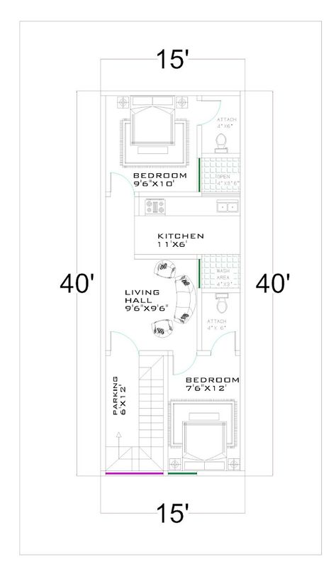 15x30 House Plans India, 15x40 House Plans, Small Modern House Design, Perfect House Plan, Budget House Plans, West Facing House, 20x40 House Plans, 30x40 House Plans, Narrow House Designs