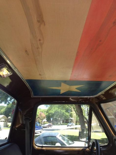 Texas flag headliner Flag Headliner, Truck Headliner Ideas, Diy Truck Interior, Truck Headliner, Headliner Ideas, F100 Interior, Cj8 Scrambler, Lifted Dodge, F100 Truck