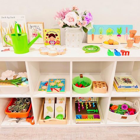 Themed Toy Rotation, Spring Toys, Toy Rotation Ideas, Toy Rotation Themes, Garden Sensory Bin, Toy Rotation, Baby Sensory Classes, Safari Toys, Kids Sensory Play