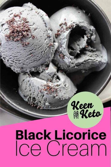 Looking for a new ice cream flavor? This charcoal ice cream recipe has all the self-assurance of black licorice anise flavor, with all the purity of activated charcoal to color it. If you're tired of the normal summer ice cream flavors, you won't want to miss this one! Also perfect for Halloween parties! keto dessert | keto ice cream | keto frozen custard | low carb frozen custard | low carb dessert Ice Cream Keto, Charcoal Ice Cream, Keto Halloween, Licorice Ice Cream, Valentines Recipes Desserts, Skimmed Milk, Low Carb Ice Cream, Low Carb Cheesecake, Keto Ice Cream