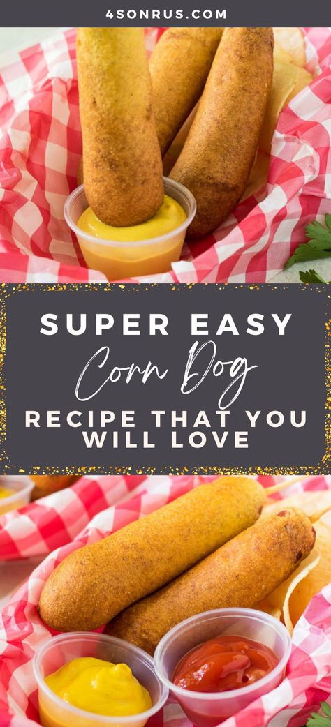 Homemade corn dogs let you enjoy this classic county fair favorite all year long at home. Kids and adults both love this fun corn dog recipe and will gladly gobble them up anytime you serve them. Easy to make and so much more delicious than frozen corn dogs! #lunchrecipe #recipe #corndogs