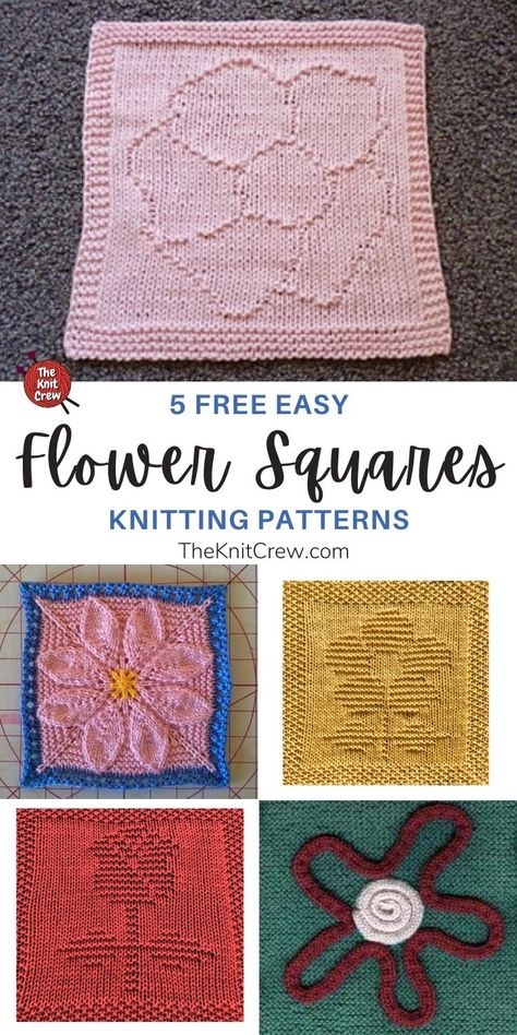 5 Free Easy Flower Square Knitting Patterns. Free Easy Flower Square Knitting Patterns curated by The Knit Crew. Square Knitting Patterns, Knitting Patterns For Blankets, Knitted Squares Pattern, Knitted Dishcloth Patterns, Knitted Dishcloth Patterns Free, Knitted Squares, Dishcloth Patterns Free, Knitting Squares, Flower Granny Square