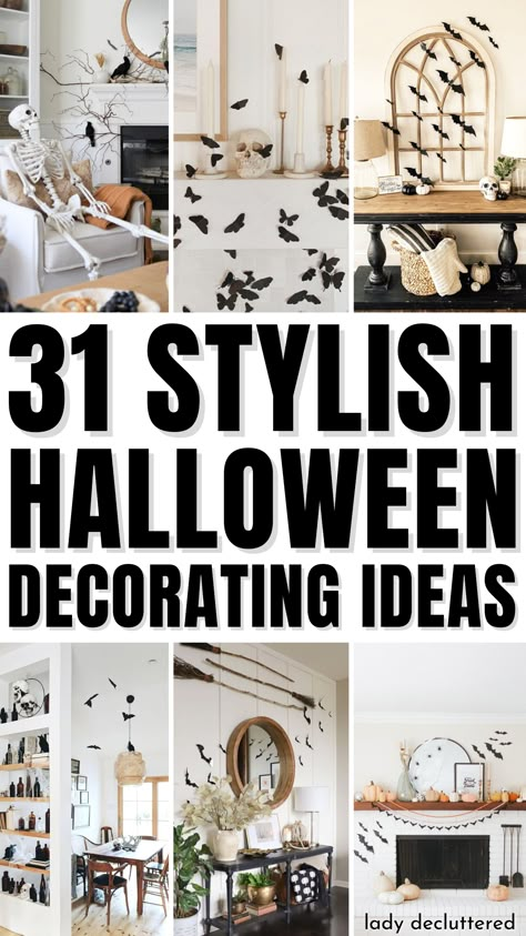 31 Stylish Halloween Decorating Ideas Halloween Mantle Bats, Bats Porch Decor, Halloween Front Porch Decor Bats, Halloween Bat Decorations Indoor, Indoor Bat Decorations, Bats On House Halloween, Bats Home Decor, Bat Mantle Decor, Bats On Mantle