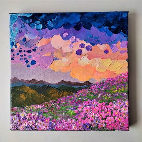 Canvas Painting For Beginners, Acrylic Painting Inspiration, Acrylic Painting Ideas, Canvas For Beginners, Floral Wall Art Canvases, Small Canvas Paintings, Landscape Paintings Acrylic, Textured Canvas Art, Art Texture