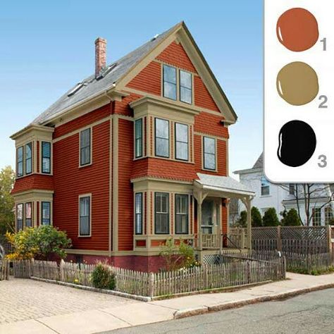 Burnt orange house Exterior Paint Combinations, Exterior Paint Color Schemes, Exterior Paint Schemes, Best Exterior Paint, House Paint Color Combination, Brown Roof, Exterior House Paint Color Combinations, Exterior House Color, Pintura Exterior