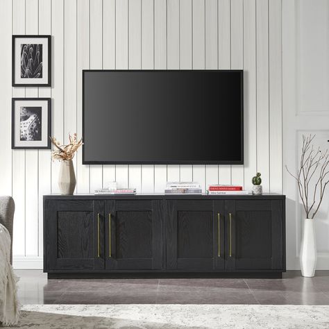 Lark Manor Aizen 68'' Media Console & Reviews | Wayfair Tall Tv Console, Black Tv Console, Large Tv Unit, Black Tv, Living Room Tv Stand, Media Storage, Modern Tv Stand, Modern Tv, Media Console