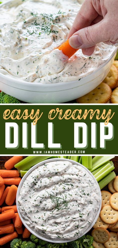 Creamy Dill Dipping Sauce, Dill Vegetable Dip, Creamy Dill Dip, Healthy Homemade Dips, Dill Bread Dip, What To Do With Fresh Dill, Homemade Dips For Veggies, Dill Dips, Veg Dip Recipes