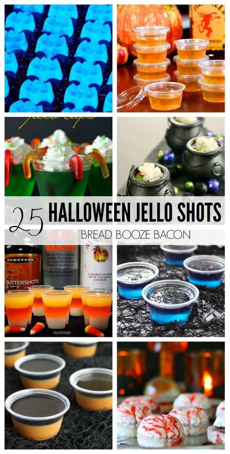 Let's get the party started with these 25 Halloween Jello Shots Recipes! We've found all kinds unique jello shots from the tame to the crazy to impress your guests! Jello Shots Recipes, Shots Recipes, Halloween Jello Shots, Halloween Jello, Halloween Invitaciones, Bread Booze Bacon, Postres Halloween, Halloween Drinks Alcohol, Jello Shot Recipes