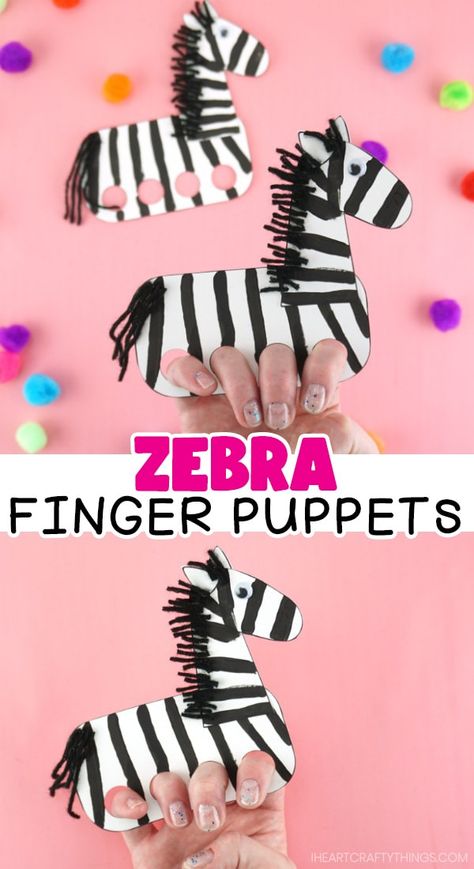 This finger puppet zebra craft is fun for kids to make and kids will love playing with their zebra craft by making it gallop around the house. Our free craft template makes the craft easy for kids to create! #iheartcraftythings Zebra Craft, House Crafts, Puppet Crafts, Easy Halloween Crafts, Hand Crafts For Kids, Animal Crafts For Kids, Finger Puppet, Easy Christmas Crafts, Crafts For Kids To Make