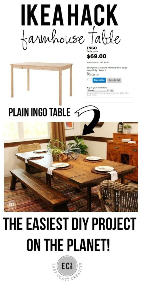 IKEA HACK: Build a Farmhouse Table the Easy Way! Build A Farmhouse, Build A Farmhouse Table, Ikea Table, Diy Ikea Hacks, Diy Ikea, Furniture Hacks, Ikea Diy, Ikea Furniture, Ikea Hacks