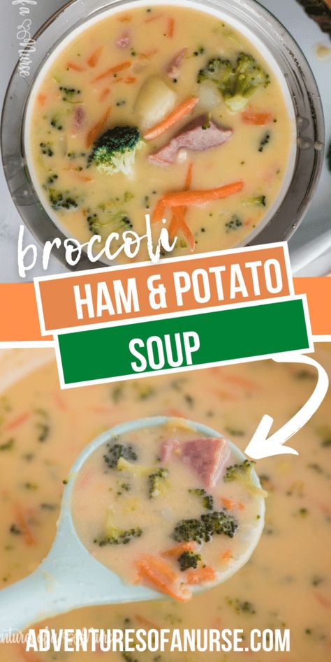 Broccoli Potato Soup Crockpot, Potato Soup With Broccoli, Ham Bone Potato Soup, Broccoli Soup Crockpot, Broccoli And Carrot Soup, Cheesy Ham And Potato Soup, Soup With Broccoli, Crockpot Ham And Potatoes, Carrot Stew