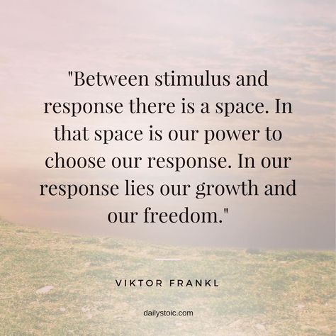 Between stimulus and response there is a space. In that space is our power to choose our response. In our response lies our growth and our freedom." - Viktor Frankl Victor Frankl Quotes, Stimulus And Response, Motivational Qoute, Viktor Frankl Quotes, Becoming A Man, Daily Stoic, Man's Search For Meaning, Viktor Frankl, Stoicism Quotes