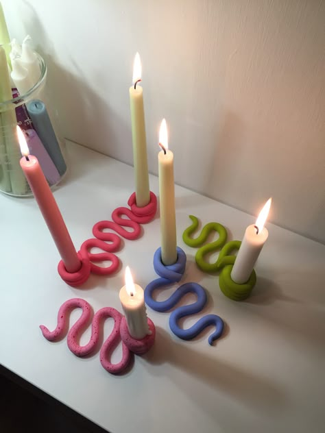 Polymer Candle Holder, Polymer Clay Candle Holder, Candle Holder Clay, Polymer Clay Projects Diy, Diy Candle Stick Holder, Polymer Clay Candle, Candle Holder Diy, Clay Candle Holders, Candle Stick Decor