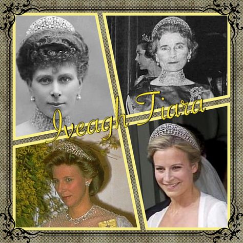 8th March and today's tiara is the Iveagh Tiara. It was a wedding gift to Queen Mary from Lord and Lady Iveagh, and is one of the few tiaras Queen Mary did not alter or dismantle. It was inherited by Princess Alice, Duchess of Gloucester and is still with the Gloucester family today. It was worn by Lady Rose Windsor on her wedding day. Poltimore Tiara, British Nobility, Royal Crown Jewels, Tiaras Jewellery, Royal Crowns, Royal Brides, Royal Tiaras, Royal Queen, Bride Photo