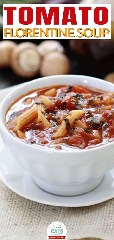 Tomato Florentine Soup Recipe, Pasta Diced Tomatoes, Soup When Sick, Italian Pastina Soup, Italian Pastina, Tomato Florentine Soup, Florentine Soup, Homemade Vegetable Broth, Italian Soup Recipes