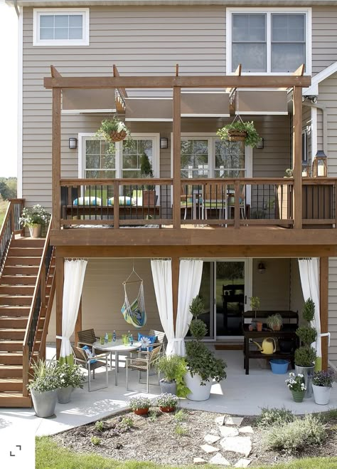 Second Story Deck Ideas, Patio Under Decks, Attached Pergola, Patio Deck Designs, Pergola Design, Easy Landscaping, Decks Backyard, Pergola Plans, Diy Pergola