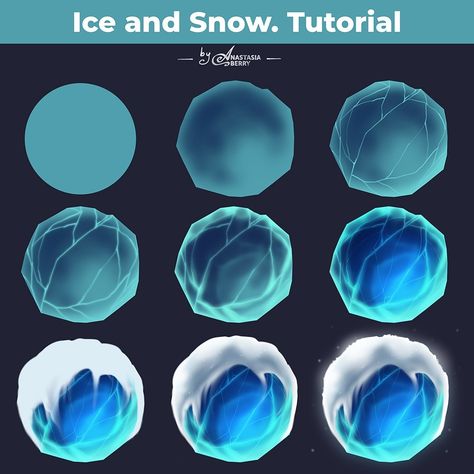 Ice and Snow. Tutorial | Patreon Snow Drawing Tutorial, Ice Powers Drawing, How To Draw Ice, Snow Digital Art, Snow Tutorial, Ice Illustration, Element Drawing, Ice Drawing, Painting Ice