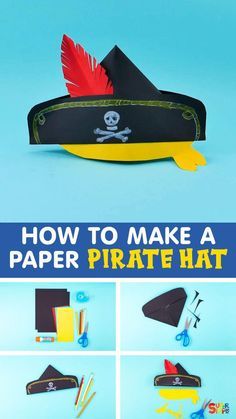 Pirate Crafts Preschool, Pirate Hat Crafts, Pirate Hats For Kids, Pirate Talk, Pirate Costume Diy, Pirate Activities, Pirate Crafts, Pirate Theme Party, Pirate Hat