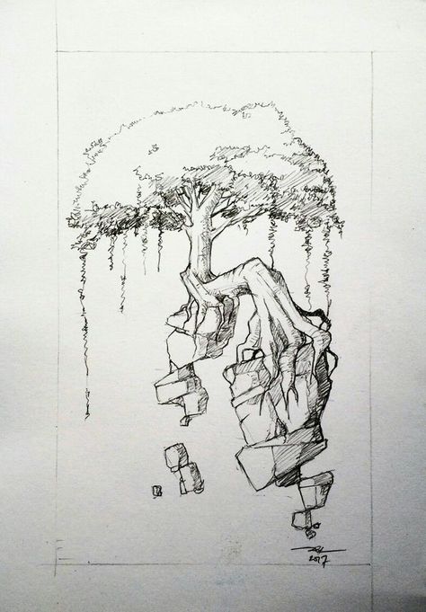 Art Sketches Fantasy Pencil, Fantasy Drawings Sketches, Tree Fantasy Drawing, Cool Trees To Draw, Tree Sketches Pen, Tree Pen Sketch Simple, Nature Related Sketches, Fantasy Sketches Landscape, Sketch Tree Pencil