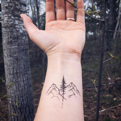 Small Nature Tattoo, Moutain Tattoos, Small Mountain Tattoo, Pine Tattoo, Mountain Tattoos, Colorado Tattoo, Mountain Tattoo Simple, Petit Tattoo, Micron Pen