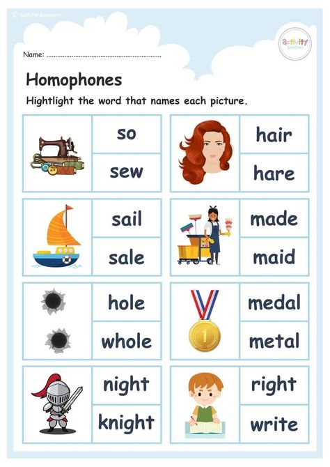 English Homophones, English Alphabet Pronunciation, Homophones Worksheets, Homophones Words, Reading Comprehension Texts, Preschool Charts, Reading Tutoring, Elementary Learning, English Worksheet