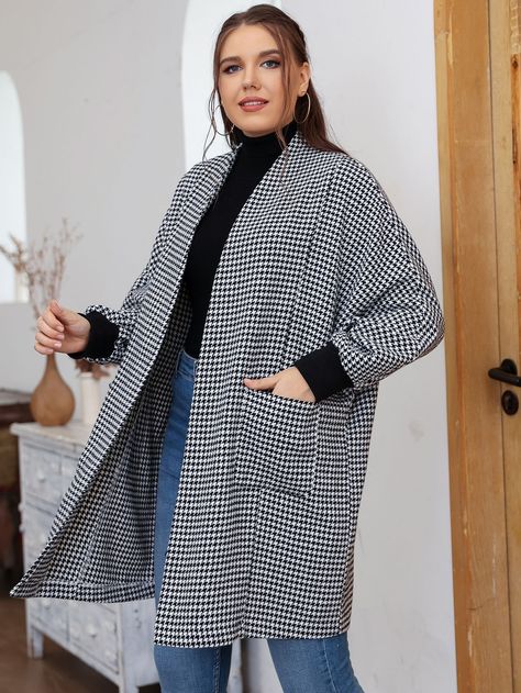 Dark Grey Casual  Long Sleeve Tweed Houndstooth Regular Embellished Non-Stretch Spring/Fall Plus Size Outerwears Trendy Long Sleeve Houndstooth Outerwear, Semi-formal Long Sleeve Outerwear With Houndstooth Pattern, Tailored Double-breasted Houndstooth Outerwear, Tweed Overcoat, Black Button-up Outerwear With Houndstooth Pattern, Cute Sweatpants Outfit, Wool Double-breasted Houndstooth Outerwear, Cute Sweatpants, Sweatpants Outfit