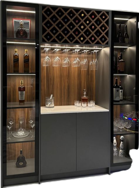 Small Bar Cabinets For Home, Corner Bar Ideas For Home, Corner Bar Ideas, Bar Wall Design, Wine Cabinet Design, Small Bar Cabinet, Home Wine Bar, Modern Bar Cabinet, Home Bar Areas