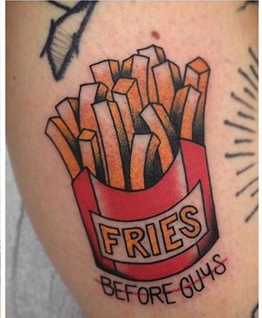 Fries Tattoo, Pizza Tattoo, Food Tattoos, Fries Before Guys, American Traditional Tattoo, American Traditional, Old School Tattoo, Traditional Tattoo, Tattoos And Piercings