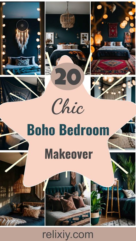 20 Dark Boho Bedroom Ideas For A Dreamy Makeover Boho Teenage Girl Bedrooms, Dark Boho Bedroom Ideas, Dark Boho Bedroom, Rattan Bed Frame, Wooden Bead Chandelier, Dark Boho, Wicker Pendant Light, Boho Bedroom Design, Boho Space