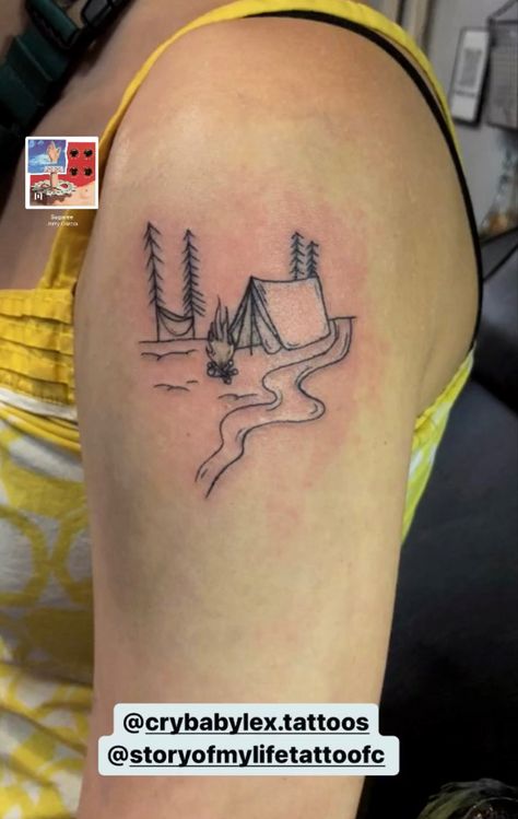 Camping Tattoo Glamping Tattoo, Hammock Tattoo, Tent Tattoo, Campfire Tattoo, Earth Tattoos, Camping Tattoo, Earth Tattoo, Fire Tattoo, Beach Bonfire