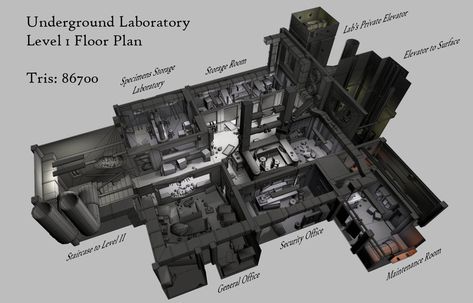 Underground Laboratory Level 1 by shadowofamn.deviantart.com on @DeviantArt Abandoned Sci Fi Lab, Factory Floor Plan, Office Concept Art, Underground Laboratory, Geothermal Power Plant, Underground Office, Employee Lounge, Sci Fi Laboratory, Sci Fi Ideas