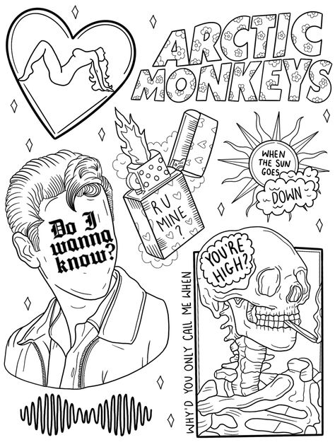 Cat Kingston, Kingston Tattoo, Arctic Monkeys Tattoo, Monkey Coloring Pages, Monkey Drawing, Tattoo Coloring Book, Monkey Tattoos, Tattoo Outline Drawing, Drawing Stencils